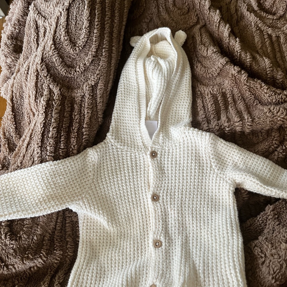 Carter's White Knit Button-Up Hoodie